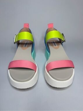 Steve Madden Pink, Neon Green and Blue Platform Sandals